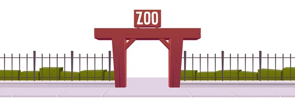 Entrada Del Zoológico Con Valla Acero Ilustración Vectores Puertas Madera — Vector de stock