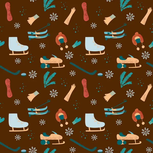 Vektör çizimi. Kayak, kayak, snowboard ve hokey için kusursuz bir donanım. Kış açık hava aktivitesi