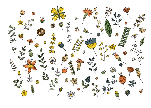 Canlı, stilize edilmiş çiçek ve yapraklar. Çocuk dekorasyonu için ideal.