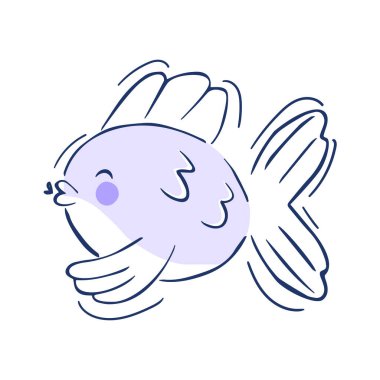 İzole edilmiş mavi balık silueti çizim çizgisi vektör çizimi