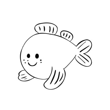 İzole edilmiş balık siyahı çizim çizgisi vektör çizimi