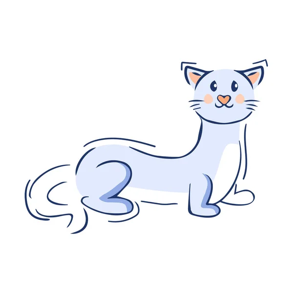 Isolerad Blå Katt Siluett Ritning Linje Skugga Vektor Illustration — Stock vektor