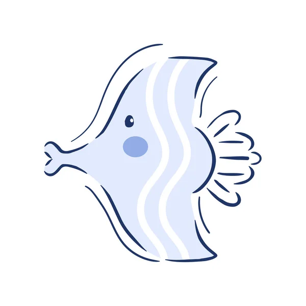 Isolado Silhueta Peixe Azul Desenhar Linha Sombra Vetor Ilustração — Vetor de Stock