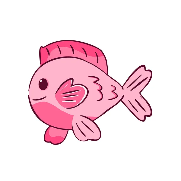 Izolované Růžové Ryby Silueta Kreslit Čáru Odstín Vektor Ilustrace — Stockový vektor