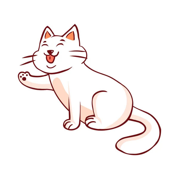 Geïsoleerde Witte Kat Trekken Lijn Schaduw Vector Illustratie — Stockvector