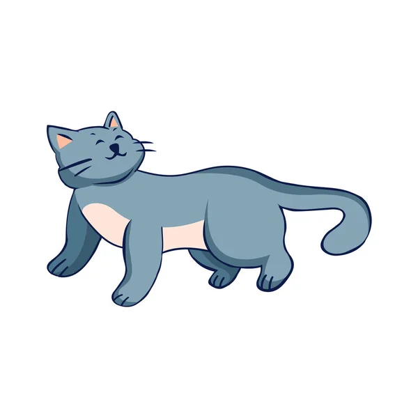 Illustrazione Vettoriale Isolata Blu Gatto Disegnare Linea Ombra — Vettoriale Stock