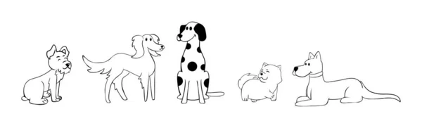 Set Animali Gruppo Nero Disegnare Linea Ombra Vettoriale Illustrazione — Vettoriale Stock