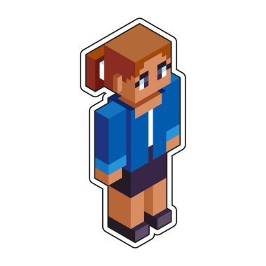 Ayrı bir ofis kadını. Minecraft şekil renk vektörü çizimi.