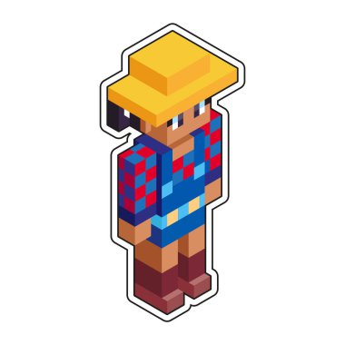 İzole edilmiş çiftlik kızı minecraft şekil renk vektörü çizimi