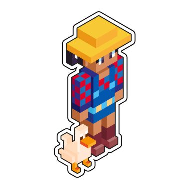 İzole edilmiş çiftlik ve ördek minecraft şekil renk vektörü çizimi