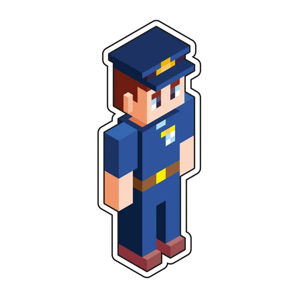Isolierte Polizist Minecraft Figur Farbvektor Illustration — Stockvektor