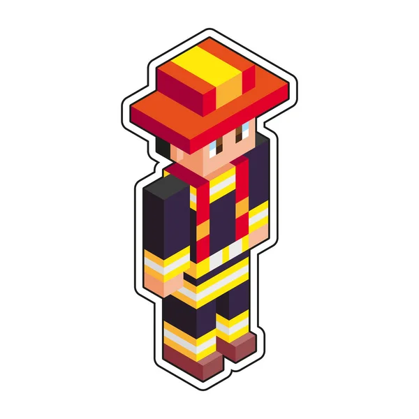 Isolierte Feuerwehrmann Minecraft Figur Farbvektor Illustration — Stockvektor