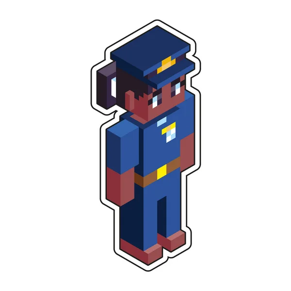 Isolierte Polizei Frau Minecraft Figur Farbvektor Illustration — Stockvektor