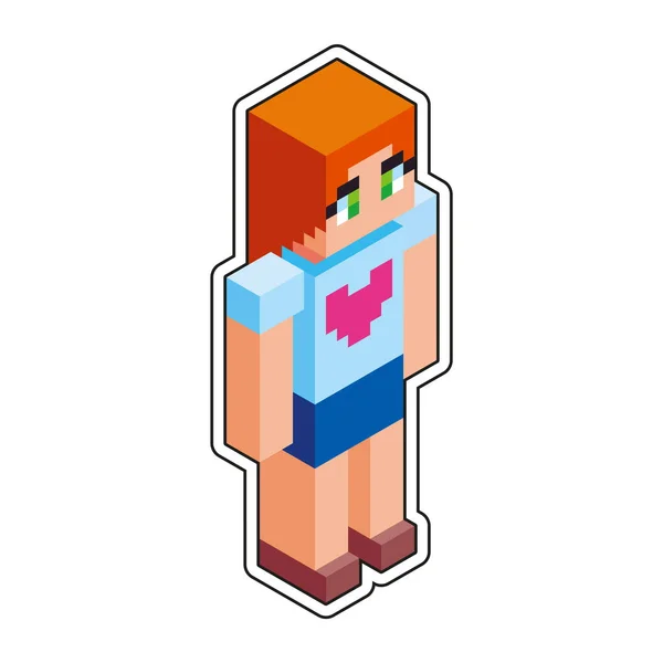 Isolierte Mädchen Minecraft Figur Farbvektor Illustration — Stockvektor