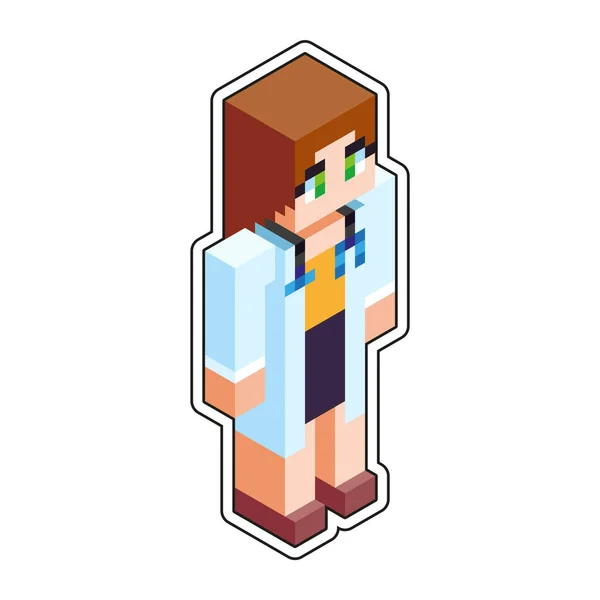 Isolierte Medizinische Frau Minecraft Figur Farbvektor Illustration — Stockvektor