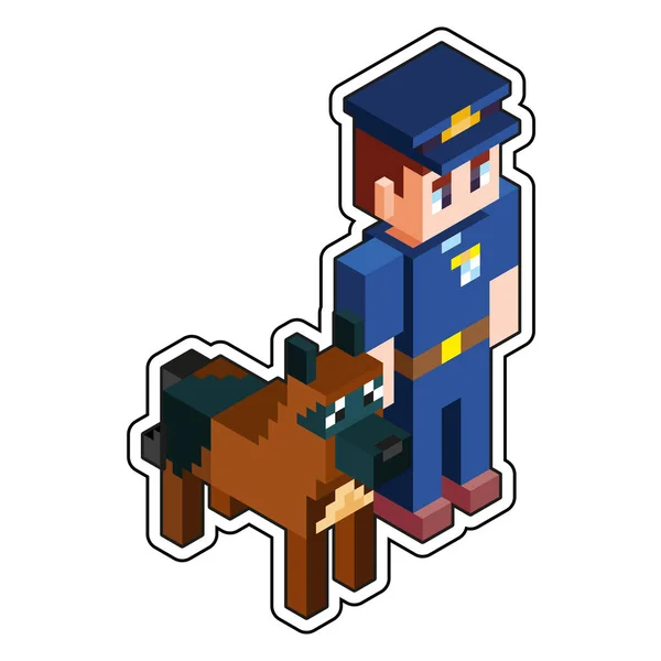 Isolierte Piloceman Und Dog Minecraft Figur Farbvektor Illustration — Stockvektor
