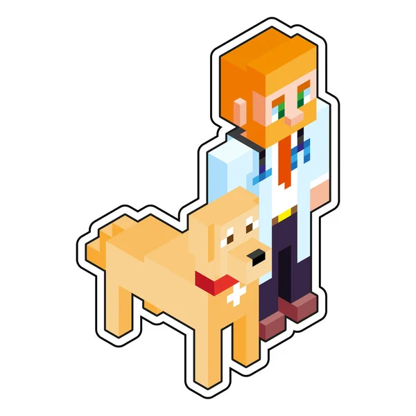 Isolierte Medizinische Und Hund Minecraft Figur Farbvektor Illustration — Stockvektor