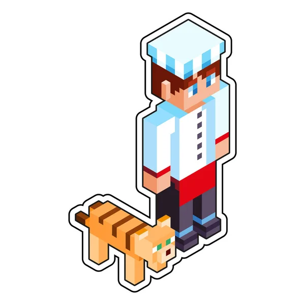 Izolowany Szef Kuchni Pies Minecraft Figura Kolor Wektor Ilustracja — Wektor stockowy