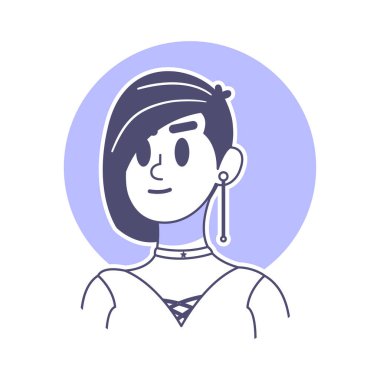 İzole edilmiş kısa saçlı kadın, renk vektörü çizimine bakıyor