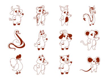 Bir grup hayvan bebek Çin burcu vektör çizimi