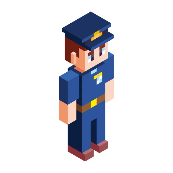 孤立した警官のミニクラフトフィギュアカラーベクトルイラスト — ストックベクタ