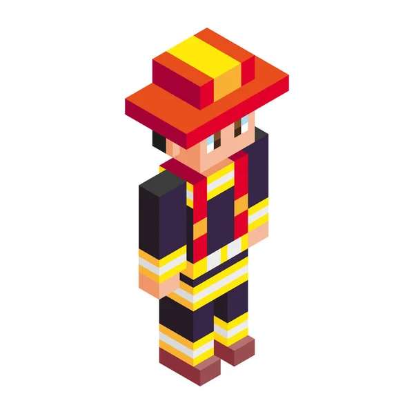 Isolierte Feuerwehrmann Minecraft Figur Farbvektor Illustration — Stockvektor