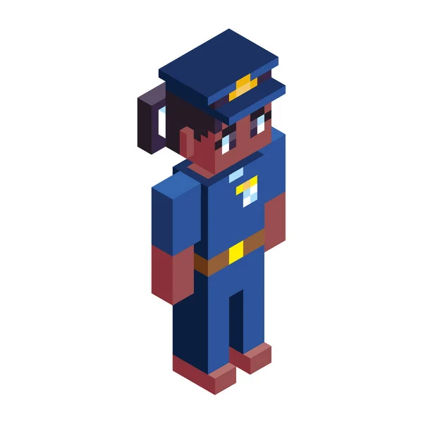 Izolacja Policji Kobieta Minecraft Figura Kolor Wektor Ilustracja — Wektor stockowy