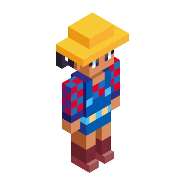 Isolierte Farmer Minecraft Figur Farbvektor Illustration — Stockvektor