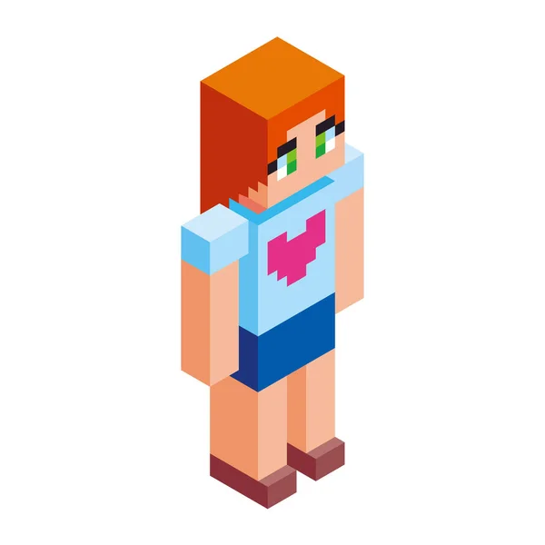 Isolierte Mädchen Minecraft Figur Farbvektor Illustration — Stockvektor