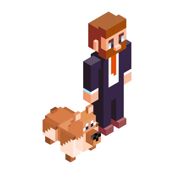 Izolowane Biuro Pies Minecraft Figura Kolor Wektor Ilustracja — Wektor stockowy