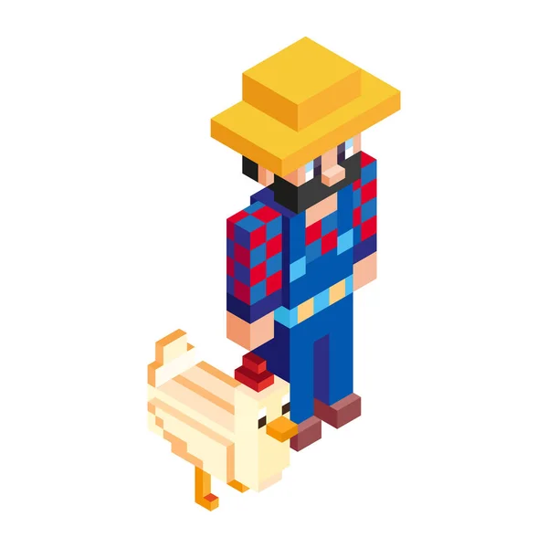 Isolierte Landwirt Und Hund Minecraft Figur Farbvektor Illustration — Stockvektor