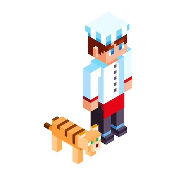 Isolierte Koch Und Hund Minecraft Figur Farbvektor Illustration — Stockvektor
