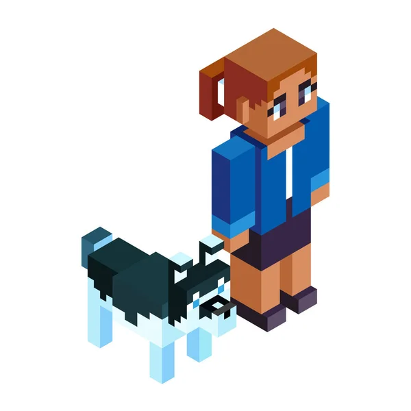 Isolierte Büro Und Hund Minecraft Figur Farbvektor Illustration — Stockvektor