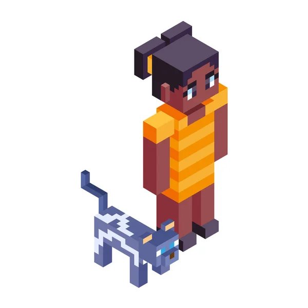 Isolierte Mädchen Und Hund Minecraft Figur Farbvektor Illustration — Stockvektor