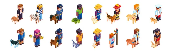 Set Gruppo Persone Minecraft Figura Colore Vettoriale Illustrazione — Vettoriale Stock