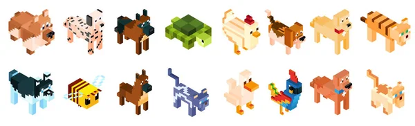 Set Gruppo Animali Minecraft Figura Colore Vettoriale Illustrazione — Vettoriale Stock