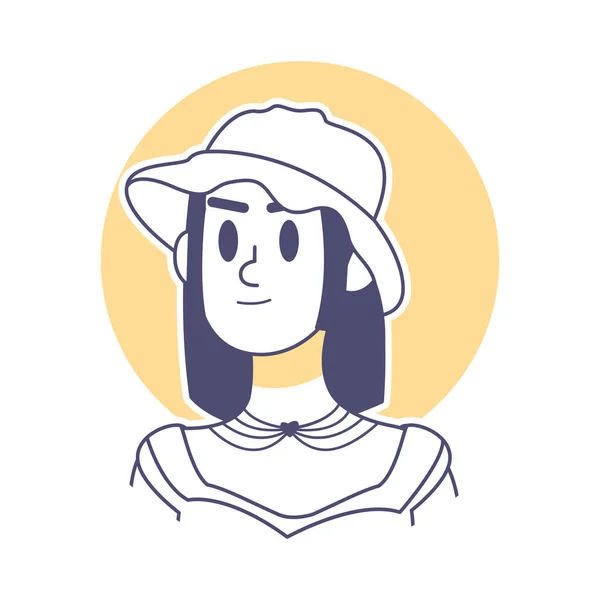孤立的帽子妇女画人脸彩色矢量图 — 图库矢量图片