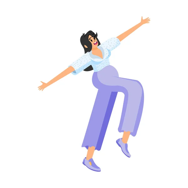 Vereinzelte Glückliche Frau Tanzt Hobby Vector Illustration — Stockvektor