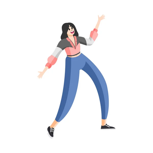 Vereinzelte Glückliche Frau Tanzt Hobby Vector Illustration — Stockvektor