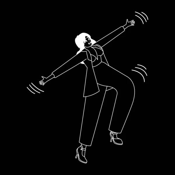 黒と白のシルエットを踊る孤立した幸せな女性ベクトルイラスト — ストックベクタ