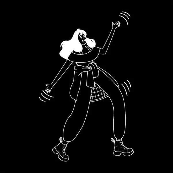 Vereinzelte Glückliche Frau Tanzt Schwarz Weiße Silhouette Vector Illustration — Stockvektor