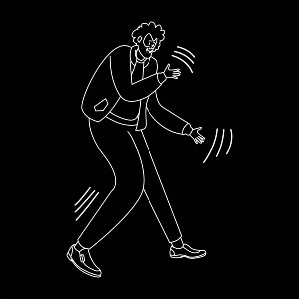 Hombre Feliz Bailando Silueta Blanco Negro Vector Ilustración — Archivo Imágenes Vectoriales