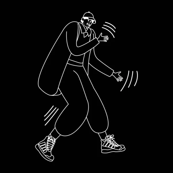 Hombre Feliz Bailando Silueta Blanco Negro Vector Ilustración — Archivo Imágenes Vectoriales