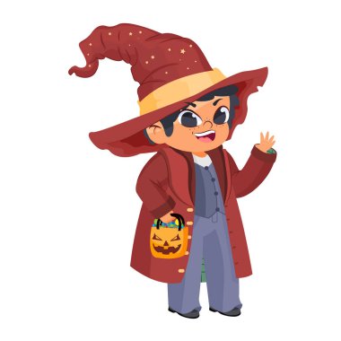 Soyutlanmış çocuk Cadılar Bayramı kostümlü Vektör illüstrasyonunu gizledi