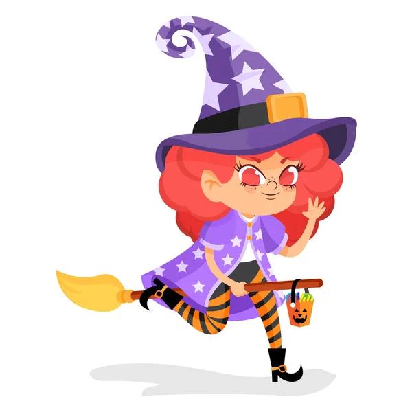 Fille Isolée Déguisée Witch Hallhalloween Costume Illustration Vectorielle — Image vectorielle