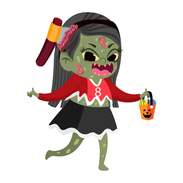 Geïsoleerd Meisje Vermomd Halloween Kostuum Vector Illustratie — Stockvector
