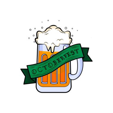 Köpüklü bira bardağı. Oktoberfest Vektör illüstrasyonu.