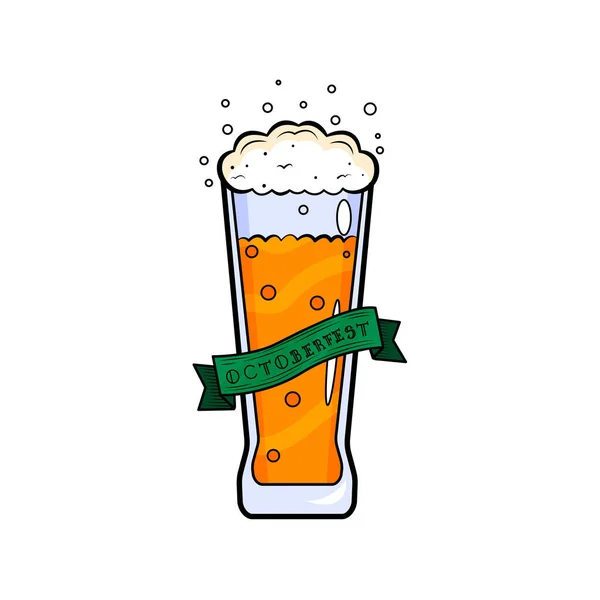 Bicchiere Birra Isolato Con Schiuma Oktoberfest Illustrazione Vettoriale — Vettoriale Stock