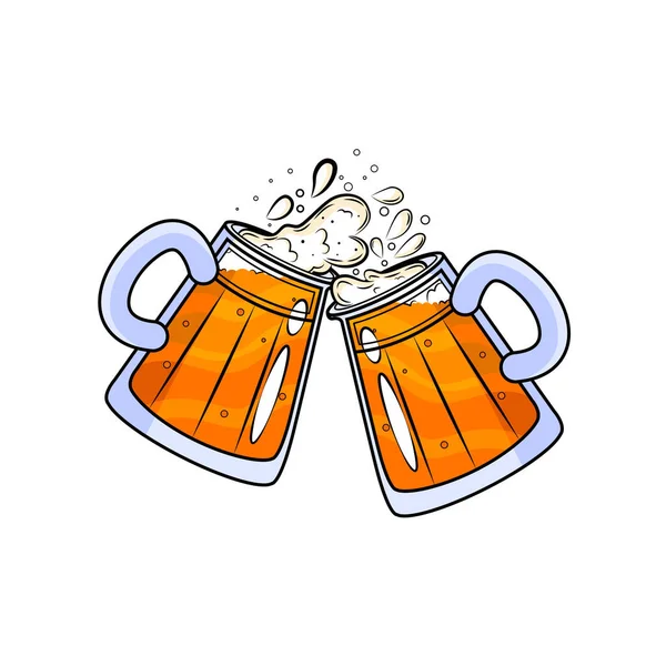 Bicchieri Birra Isolati Con Schiuma Oktoberfest Illustrazione Vettoriale — Vettoriale Stock