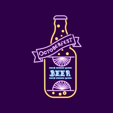 İzole edilmiş neon bira şişesi Oktoberfest sezon Vektör illüstrasyonu